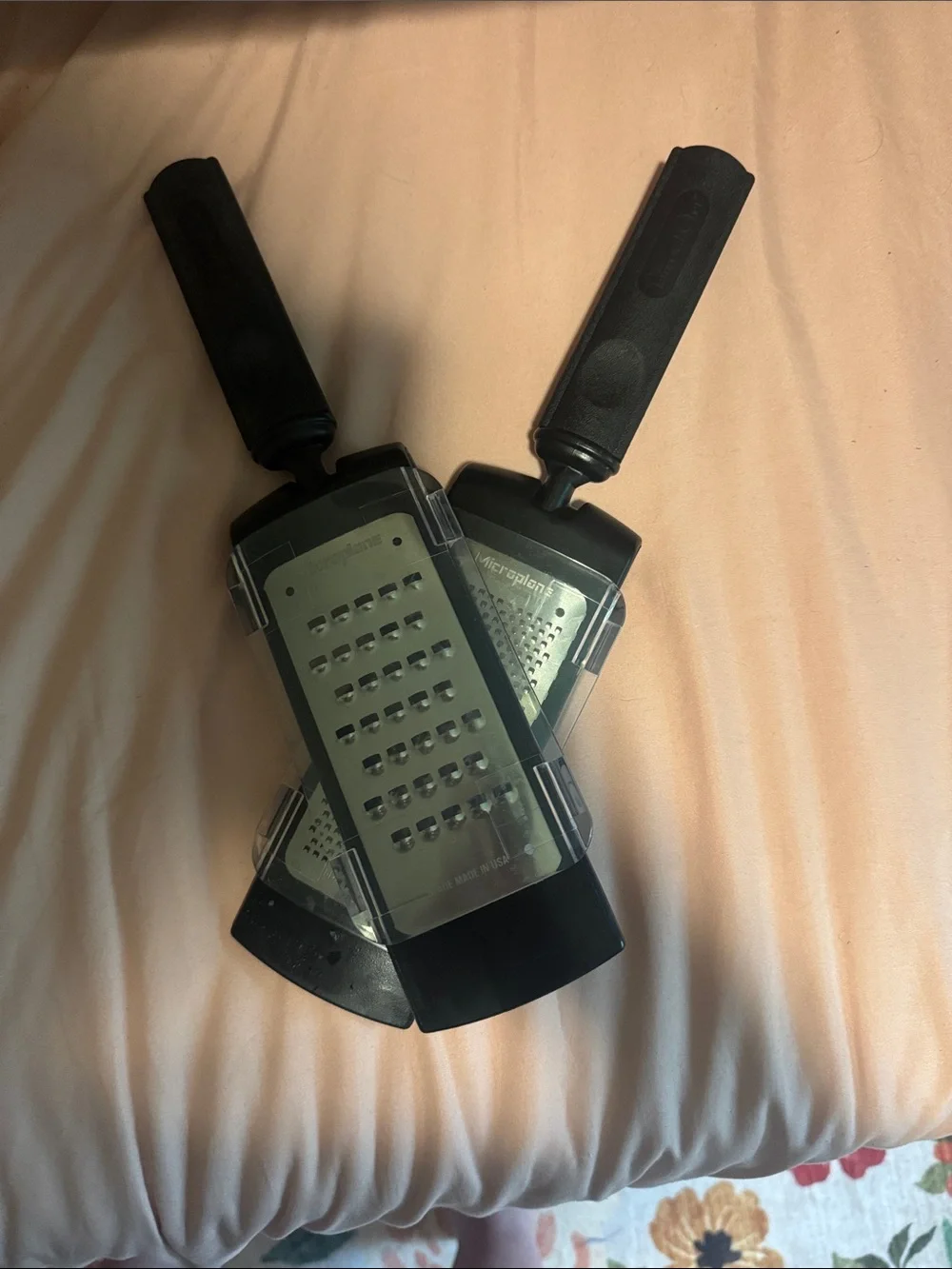 2 Pampered Chef Handheld Grater with Protective Covers - Black & Silver